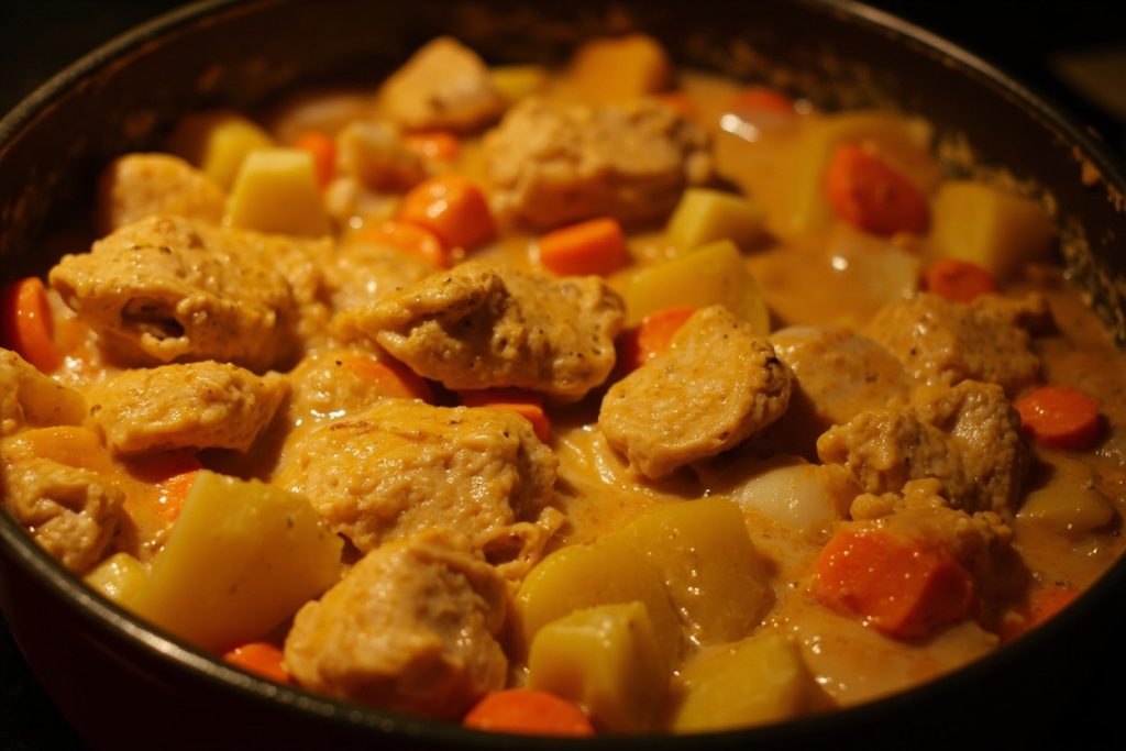 Тушеная курица с картофелем и морковью в сметанном соусе: пошаговое руководство.