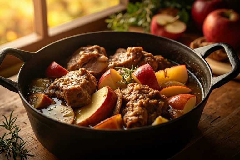 Свинина, тушеная с яблоками и луком: пошаговый рецепт.