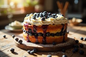 Пошаговый рецепт Торт с черникой и ванильным кремом.