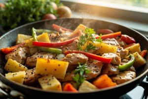 Курица с ананасами и болгарским перцем: пошаговый рецепт.