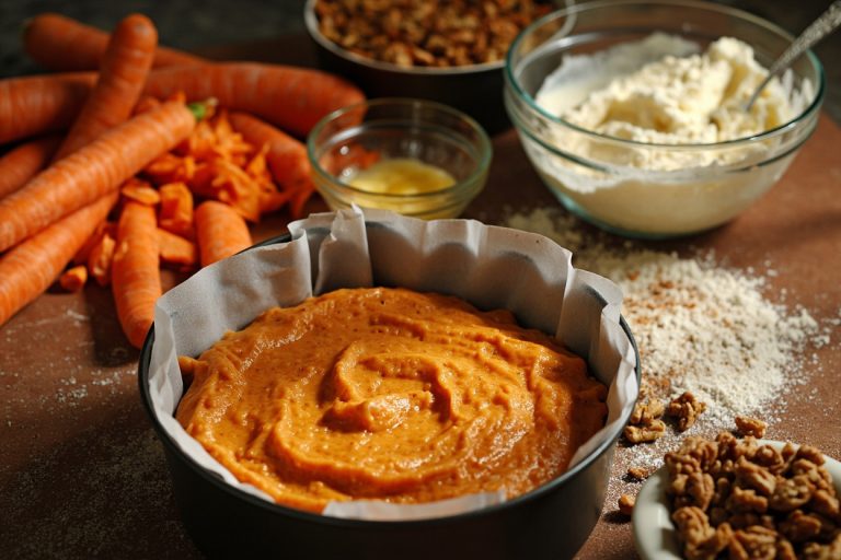 Пошаговый рецепт Морковного пирога с орехами и кремом.