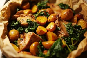 Курица с картофелем и шпинатом в рукаве: пошаговый рецепт.