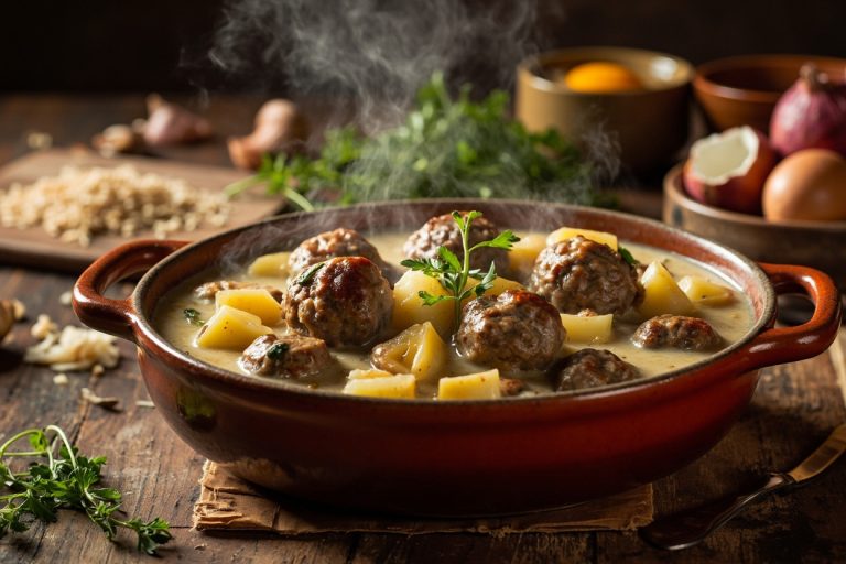 Мясные тефтели с картофелем в сливочном соусе: пошаговый рецепт.