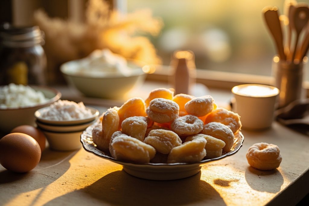 Пошаговый рецепт Творожных пончиков с сахарной пудрой.