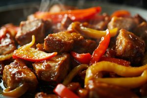 Свинина с перцем и ананасами в сладком соусе: пошаговое руководство.