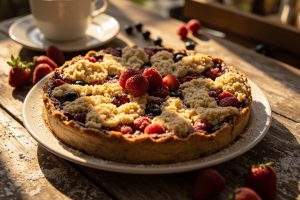 Пошаговый рецепт Насыпного пирога с ягодами и творогом.