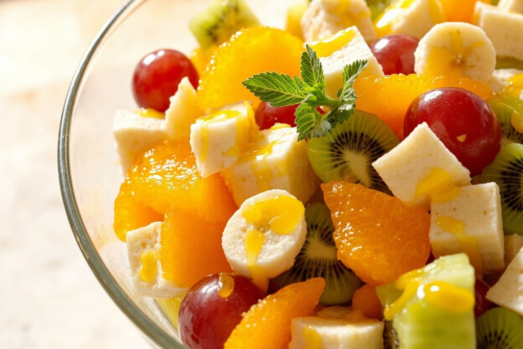 Пошаговый рецепт Фруктового салата с медом и лимонным соком.