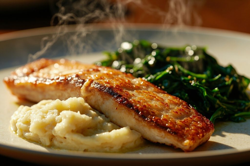 Рыба с картофельным пюре и шпинатом: пошаговое руководство.