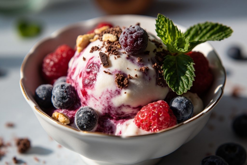 Пошаговый рецепт Мороженого с ягодами и йогуртом.