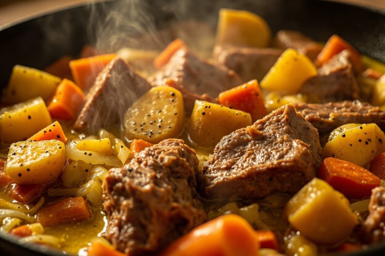 Мясо с картошкой и морковью в горчичном соусе: пошаговый рецепт.