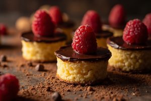 Пошаговый рецепт Пирожных с шоколадным ганашем и малиной.