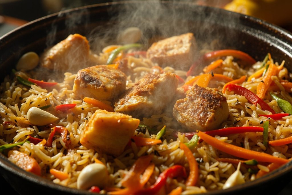 Овощной плов с курицей