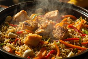 Овощной плов с курицей