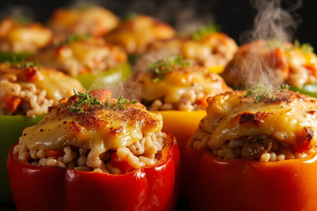 Запеченные перцы с курицей и рисом в аэрогриле