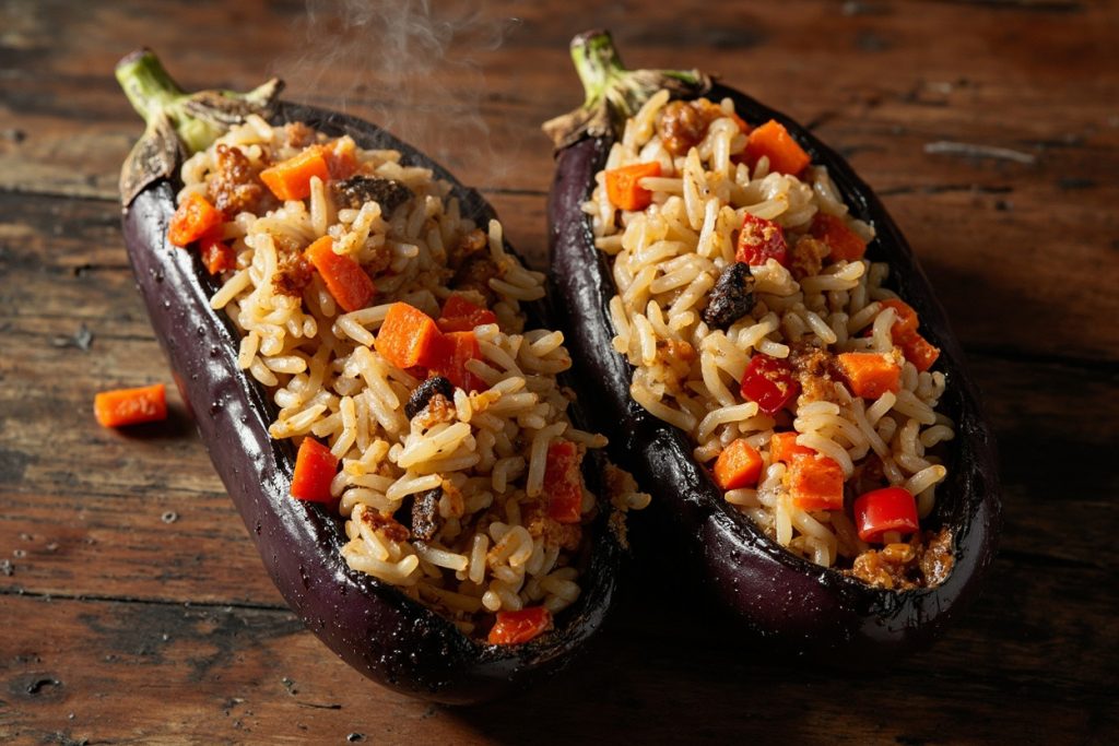 Фаршированные баклажаны с рисом и овощами