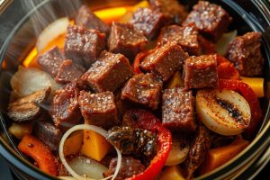 Говядина с грибами и луком в аэрогриле