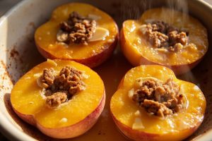 Запеченные персики с корицей и орехами