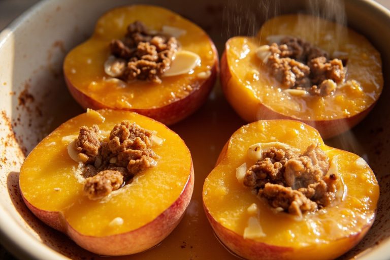 Запеченные персики с корицей и орехами