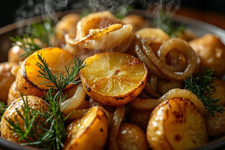 Запеченный картофель с луком и укропом