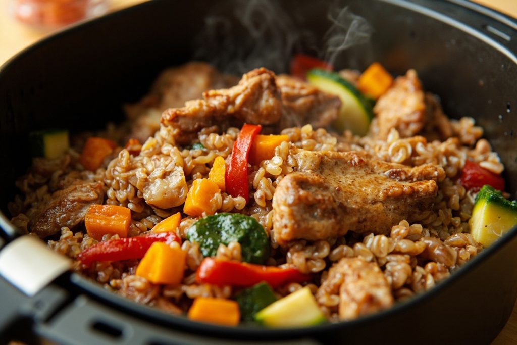 Гречка с курицей и овощами в аэрогриле