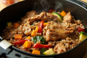 Гречка с курицей и овощами в аэрогриле