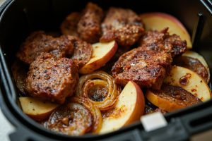 Свинина с яблоками и луком в аэрогриле