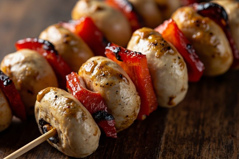 Грибные шашлыки с луком и перцем