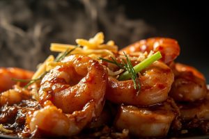Креветки с соусом терияки и имбирем