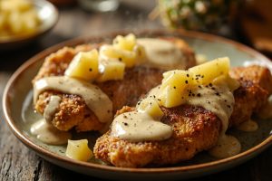 Куриные котлеты с ананасом и кокосовым соусом