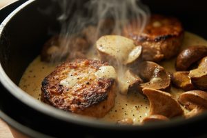 Телятина с грибами и сметанным соусом в аэрогриле