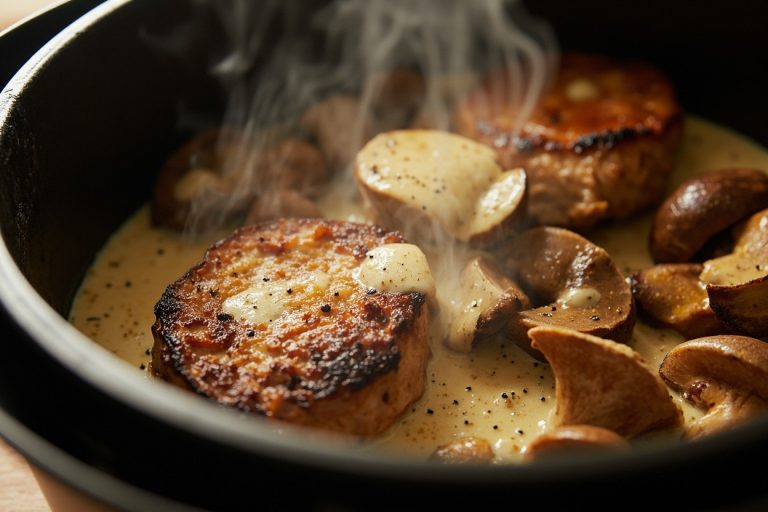 Телятина с грибами и сметанным соусом в аэрогриле