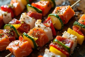 Рыбные шашлыки с овощами и лимоном