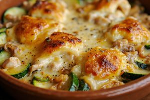 Запеченные кабачки с курицей и сыром