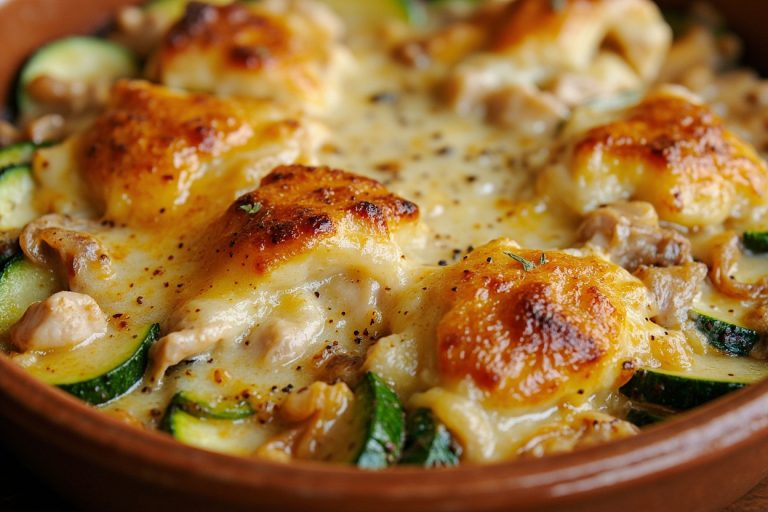 Запеченные кабачки с курицей и сыром