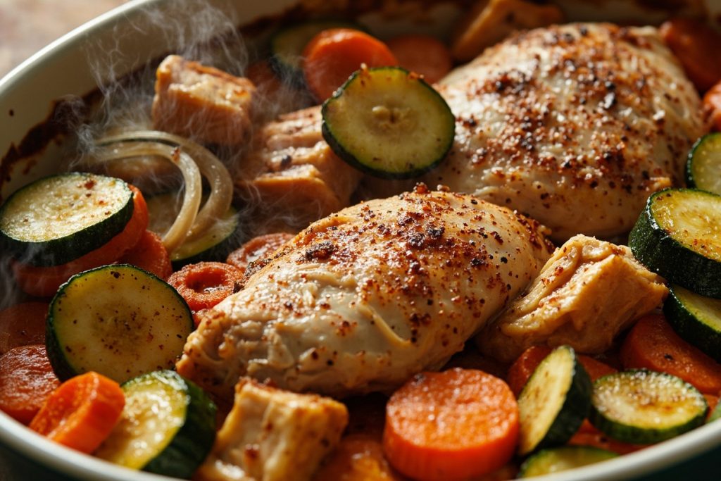 Запеченные кабачки с курицей и морковью