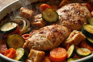 Запеченные кабачки с курицей и морковью