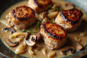 Свиные медальоны с грибным соусом