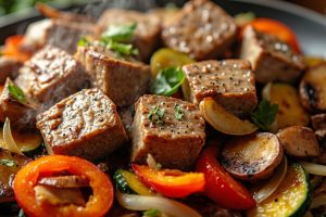 Телятина с овощами и грибами в аэрогриле