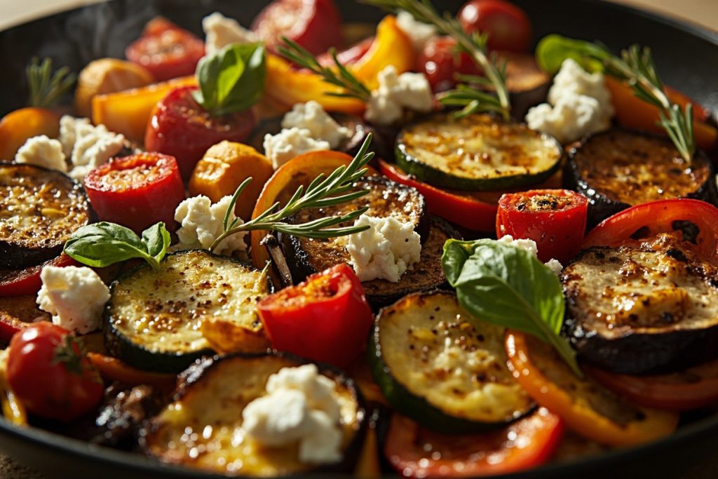 Запеченные овощи с фетой и травами в аэрогриле