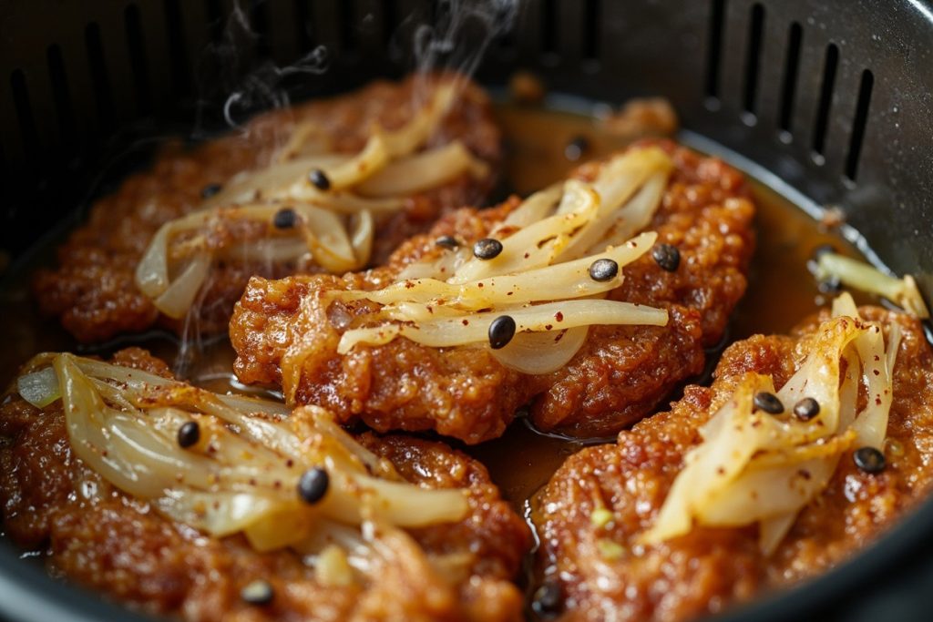 Свиные котлеты с квашеной капустой и тмином в аэрогриле