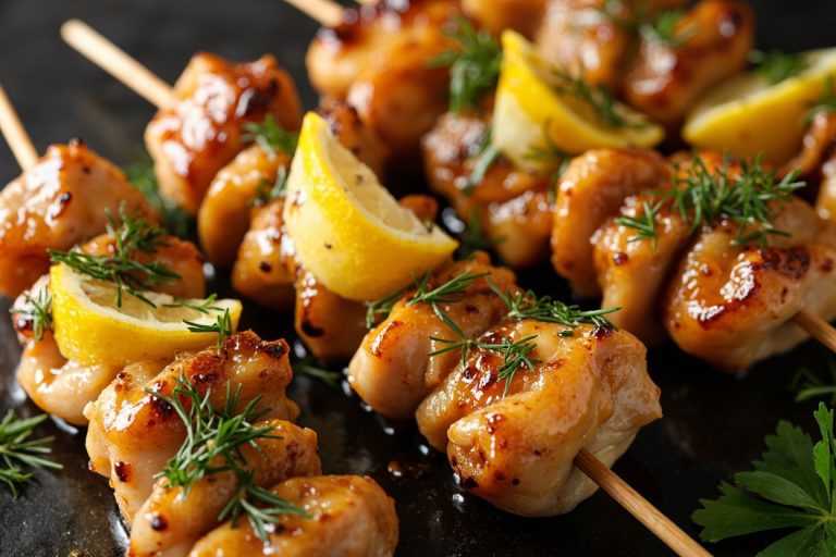 Куриные шашлыки с лимоном и травами в аэрогриле