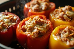 Запеченные перцы с курицей и сыром в аэрогриле