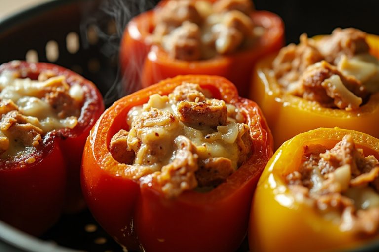 Запеченные перцы с курицей и сыром в аэрогриле