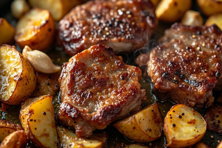 Свинина с картофелем и чесноком в аэрогриле