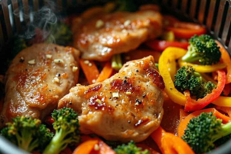 Курица с овощами и апельсиновым соком в аэрогриле
