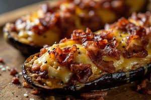 Запеченные баклажаны с беком и сыром в аэрогриле