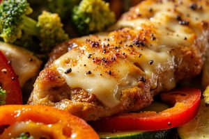 Запеченные овощи с курицей и сыром в аэрогриле