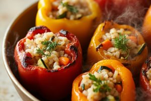 Запеченные перцы с овощами и рисом в аэрогриле
