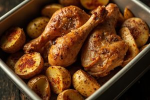 Курица с картофелем и чесноком в аэрогриле
