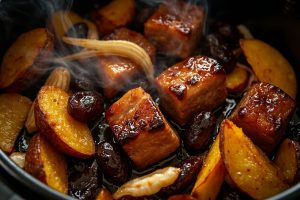 Телятина с черносливом и картофелем в аэрогриле с соусом